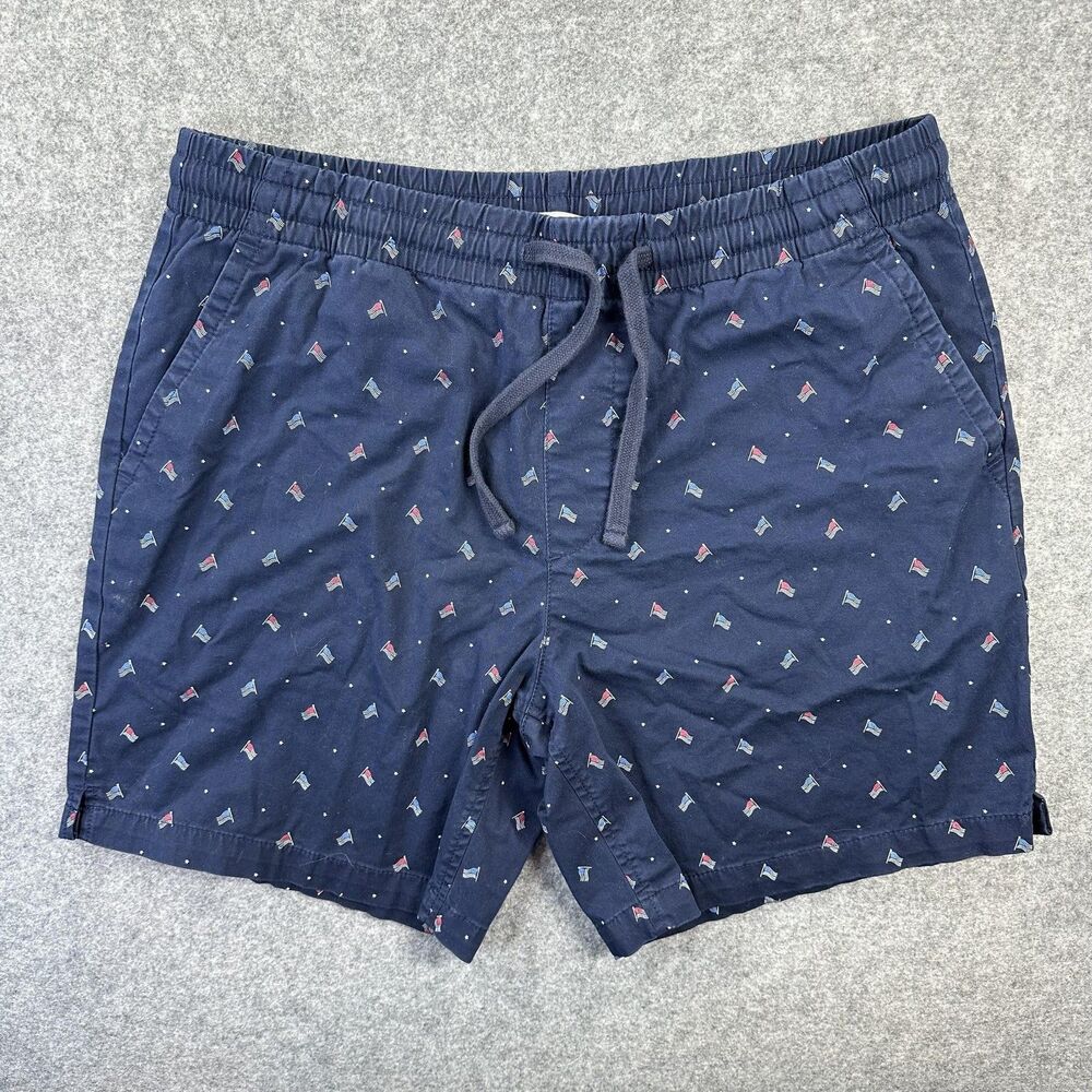 Express Shorts Mens Large Navy USA Flag Chino Drawstring Elastic Waist Patriotic